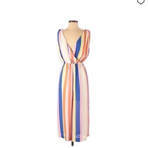 Line and Dot Rainbow Striped Crop Jumpsuit